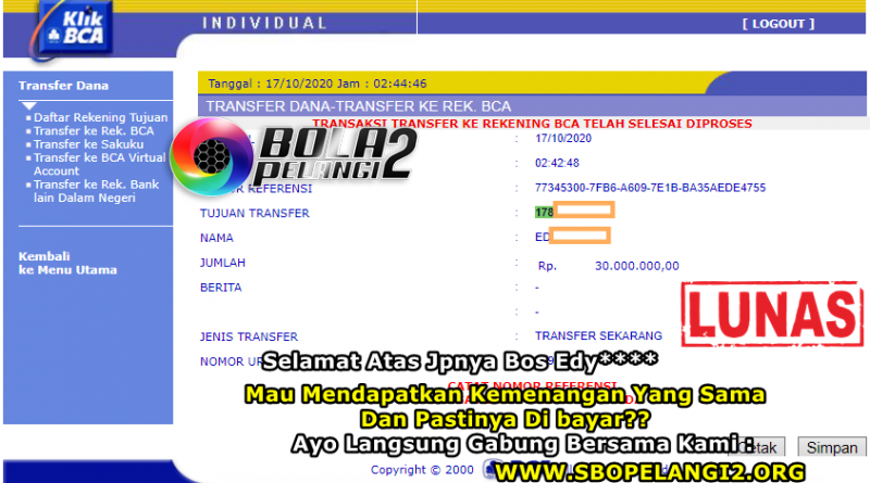 Pemenang Single Bet Sportbook 17 Oktober 2020