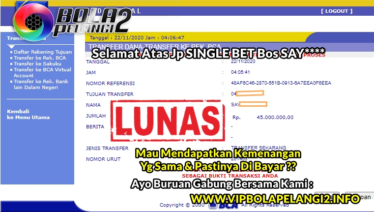 Klub Pelangi – Pemenang SINGLE BET 22 November 2020