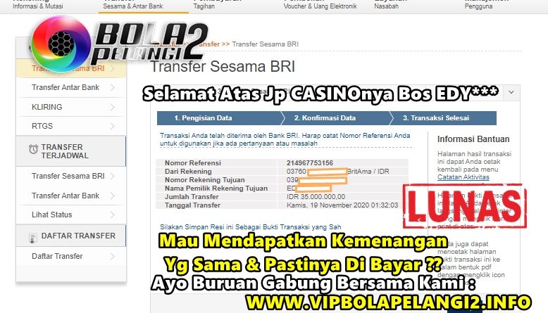 Pemenang CASINO ONLINE 19 November 2020