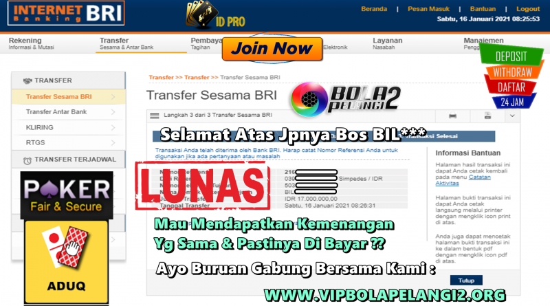 Pemenang POKER ONLINE 16 Januari 2021