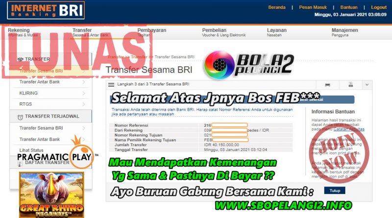 Pemenang SLOT PARMATIC 03 Januari 2020