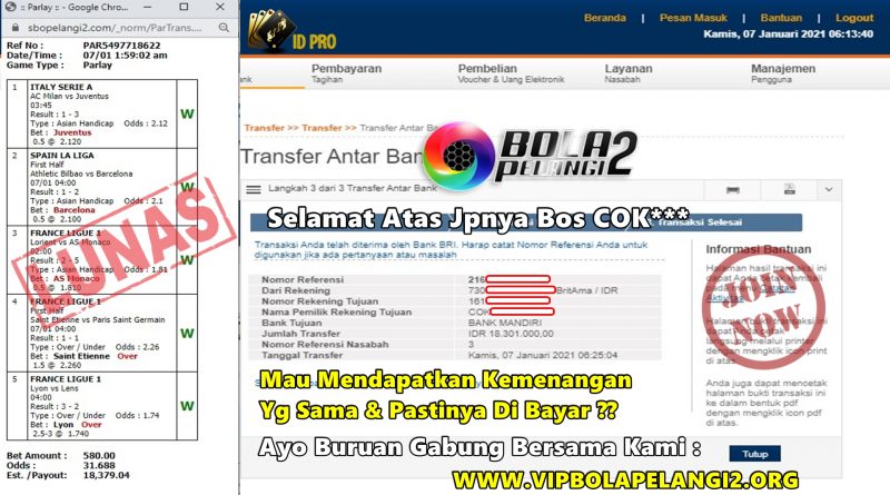 Pemenang MIX PARLAY 07 Januari 2021