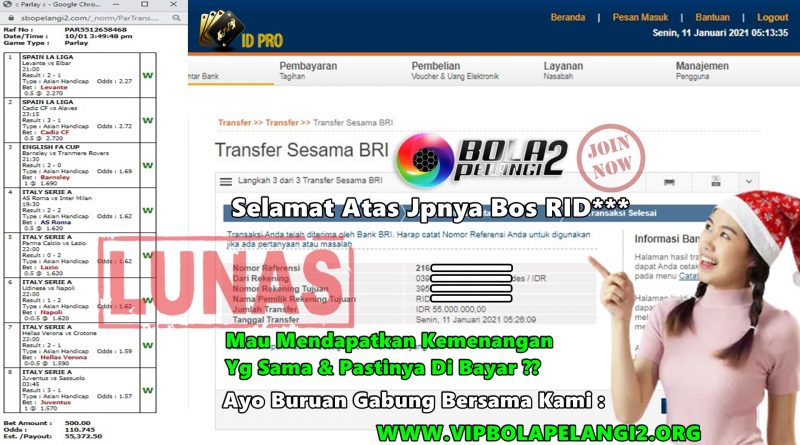 Pemenang MIX PARLAY 11 Januari 2021