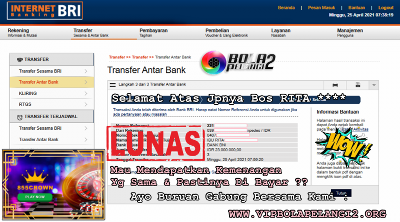 Pemenang CASINO ONLINE 25 April 2021