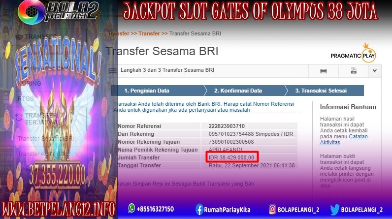 JACKPOT SLOT GATES OF OLYMPUS 38JT 09 SEPTEMBER 2021