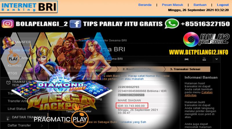 JACKPOT SLOT PRAGMATIC PLAY 33 JUTA 26 SEPTEMBER 2021