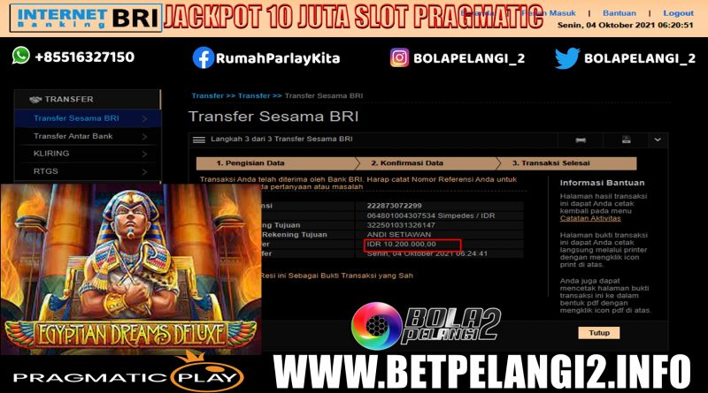 JACKPOT SLOT 10 JT PRAGMATIC PLAY TANGGAL 04 SEP 2021