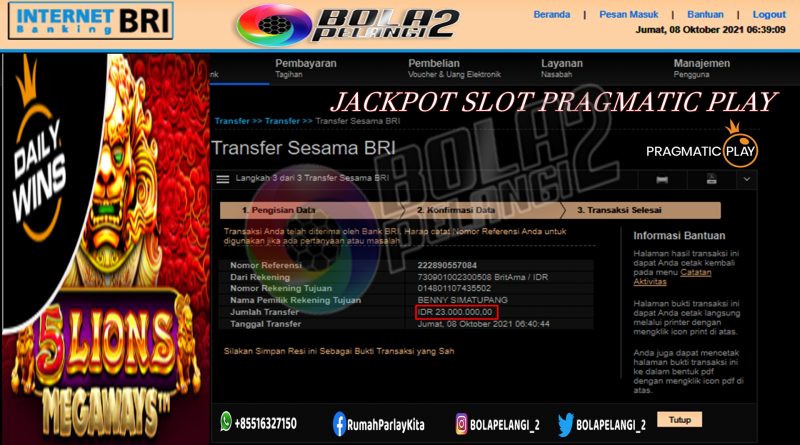 JACKPOT GAME SLOT PRAGMATIC PLAY 23 JUTA 08 OKTOBER 2021