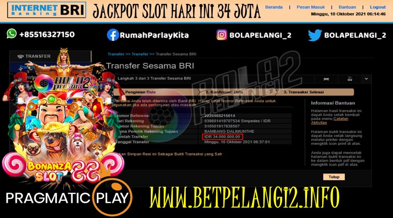 JACKPOT SLOT HARI INI 43 JUTA TANGGAL 10 OKTOBER 2021