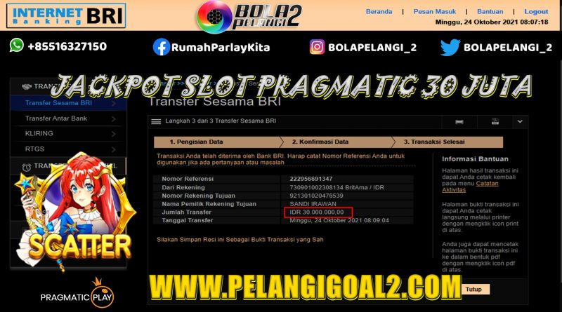 JACKPOT SLOT PRAGMATIC PLAY 30 JUTA TANGGAL 24 OKT 2021