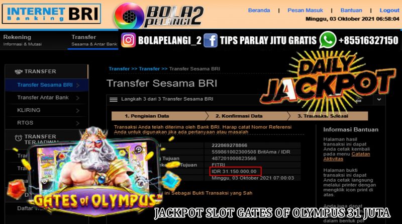 JACKPOT SLOT GATES OF OLYPUS PRAGMATIC 31 JUTA 3 SEPT 2021